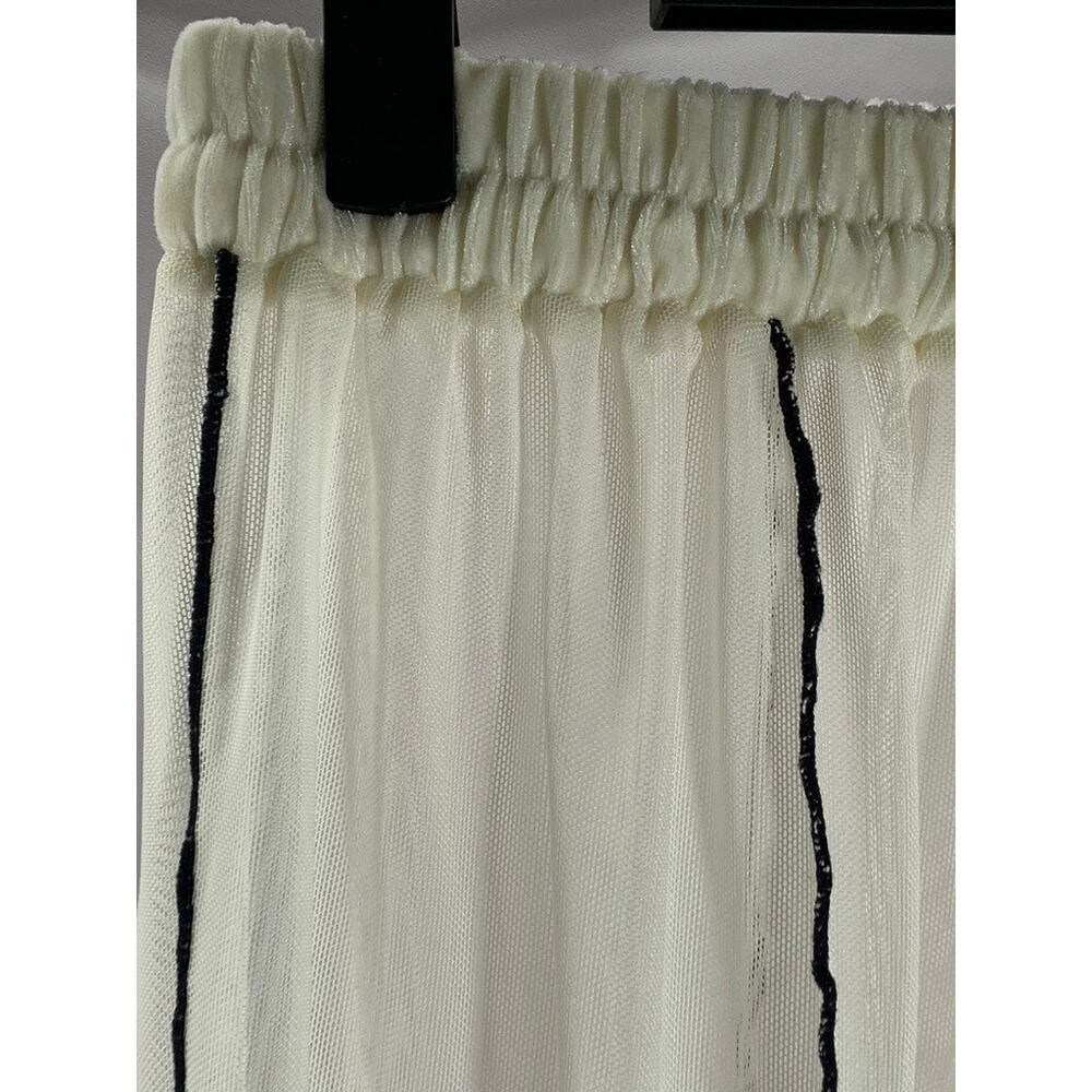 MOSSKAH Women's White Cream/Black Drawstring Striped Mesh Pant Cover Up SZ S - Picture 5 of 9